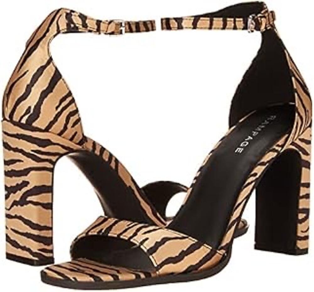 Rampage 10 Jalen Black Gold Tiger Animal Stripe Print Block Heel Open Toe Sandal